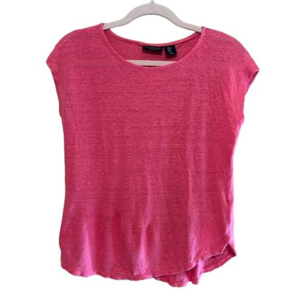 Tahari 100% Linen Short Sleeve Slub Knit Top Shirt Women Medium Hot Pink Coastal - Picture 1 of 6